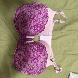 Light Pink and Purple Floral Lace Padded Underwire Bra 42DD Adjustable Straps